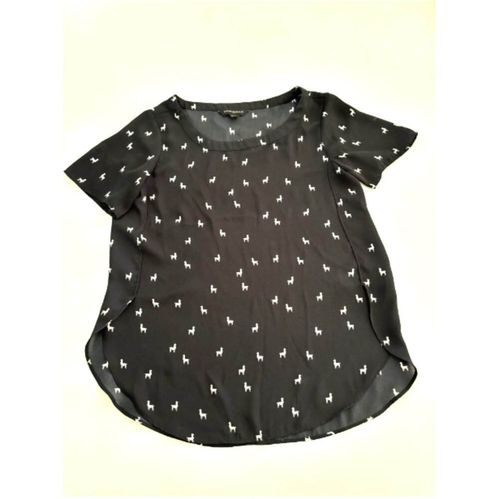 Banana Republic Black Blouse Llama Print XXS XXSP petite